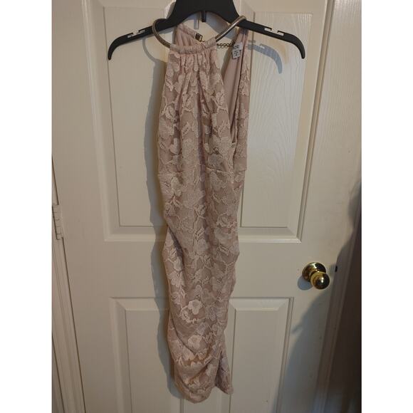Cache Dress Bodycon Silver Hardware Lace Blush Pink Sz 6 - Picture 2 of 4